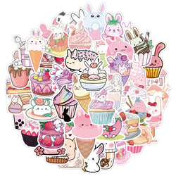 Cute Rabbit Dessert Stickers 10/30/50pcs Kawaii Pink Food Decals Waterproof for Phone Laptop Scrapbook Diary (ONLINE ORDER ONLY)