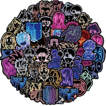 10/30/50PCS Neon Light Anime Stickers Mix Jujutsu Kaisen Hunter×Hunter Stickers DIY Car Phone Laptop Bike Toy Sticker for Kids (Online Order Only)