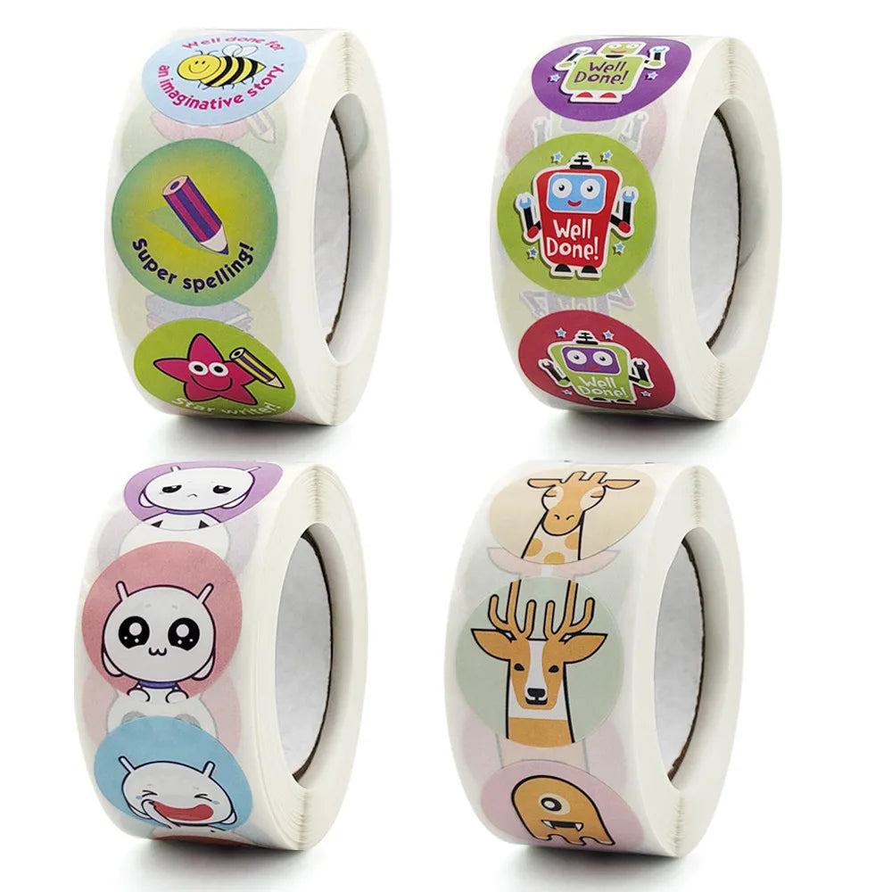 500 Pcs Reward Stickers Motivational Stickers Roll For Kids For School Reward Students Teachers Cute Animals Stickers Labels (Online Order Only)