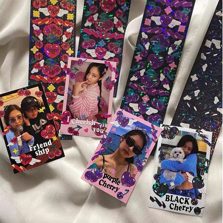 Korean Ins Cherry Laser Sticker Scrapbooking Decorative Sticker DIY Diary Album Stick Label Kawaii Stationery (ONLINE ORDER ONLY)