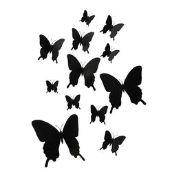 3D Black Butterfly Wall Stickers Set - 12 Pcs Magnet Decor (Online Order Only)