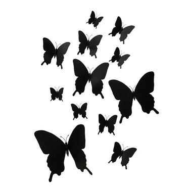 3D Black Butterfly Wall Stickers Set - 12 Pcs Magnet Decor (Online Order Only)
