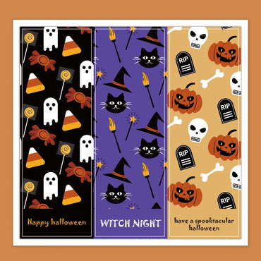30-60pcs Halloween Stickers Party Pack Pumpkin Bat Ghost Skull Specter Spider Web Stickers for Halloween Party Decorations 3*9cm (ONLINE ORDER ONLY)