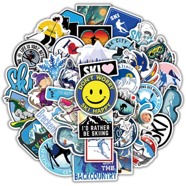 10/50pcs Skiing Sticker Winter Outdoor Sport Graffiti Cartoon Stickers for Snowboard Skateboard Helmet Car Laptop Suitcase (Online Order Only)