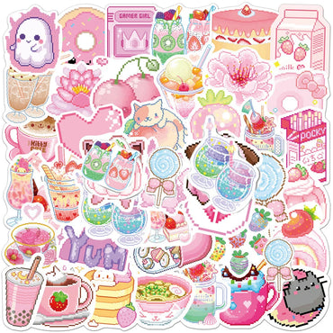 Pink Pixel Graffiti Stickers Pack - Aesthetic Waterproof Decals for Laptop, Phone, Suitcase, Guitar, Fridge (Online Order Only)