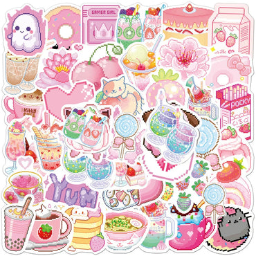 Pink Pixel Graffiti Stickers Pack - Aesthetic Waterproof Decals for Laptop, Phone, Suitcase, Guitar, Fridge (Online Order Only)