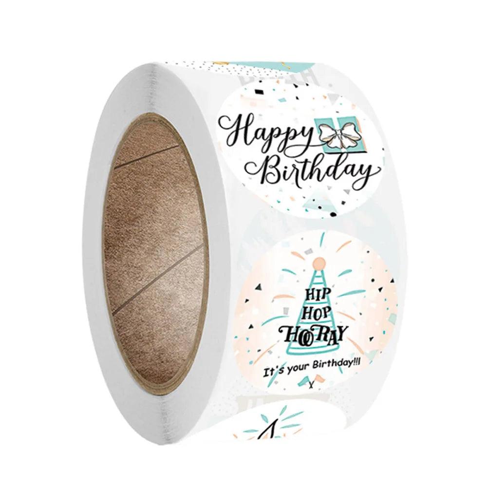 50-500pcs Round Happy Birthday Handmad Sticker Sealing Sticker Vintage DIY Gift Stickersdhesive Christmas Sticker Stationery (ONLINE ORDER ONLY)