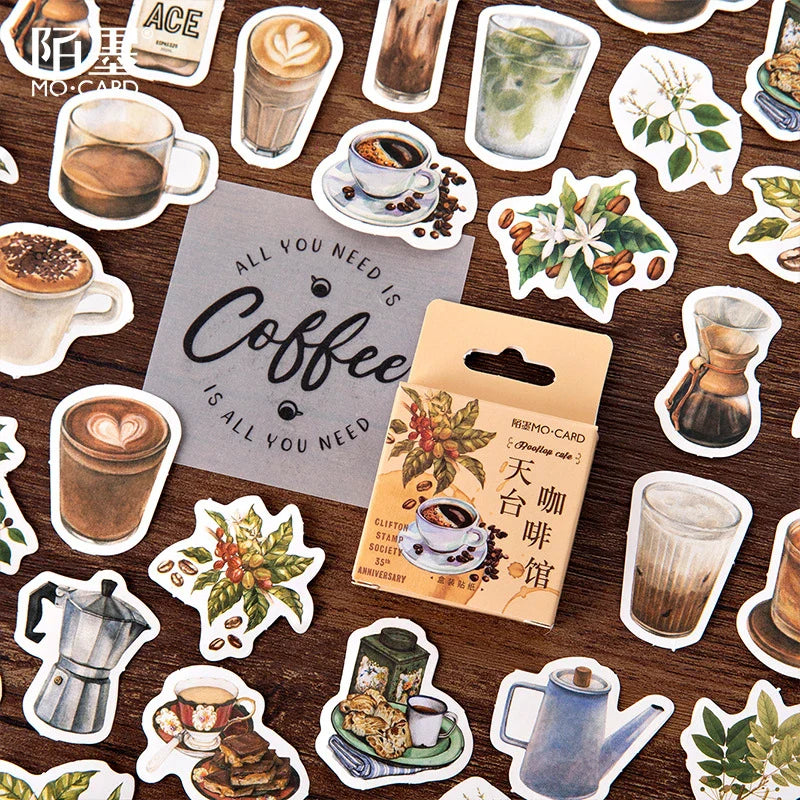 45pcs Vintage Coffee Shop Stickers Set for Scrapbooking, Journal, Planner, DIY Crafts, Photo Album (ONLINE ORDER ONLY)