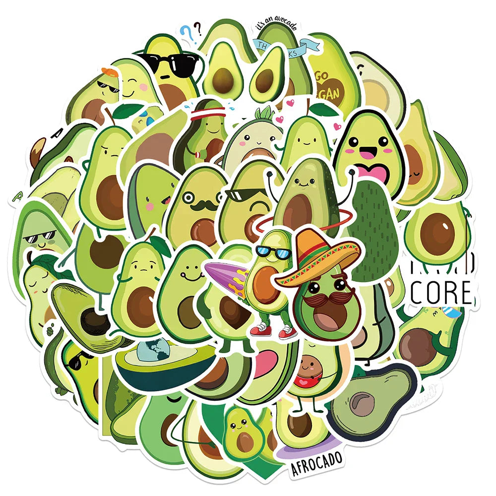 Avocado Cartoon Stickers Pack - Waterproof, DIY, Kids, Skateboard, Luggage (ONLINE ORDER ONLY)