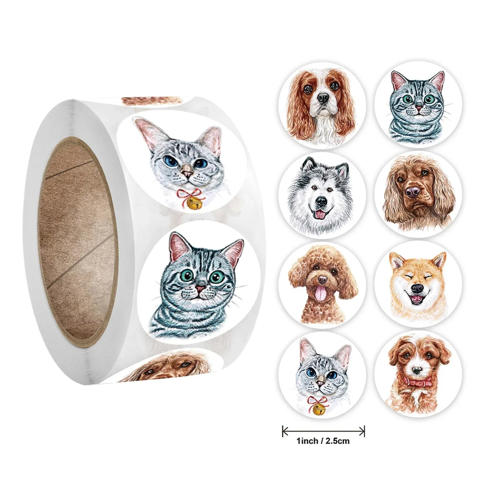 Stationery Sticker 500 Pcs/roll 2.5cm /1inch Cat Dog Kids Sticker For School Teacher Student Stationery Round Stickers (ONLINE ORDER ONLY)