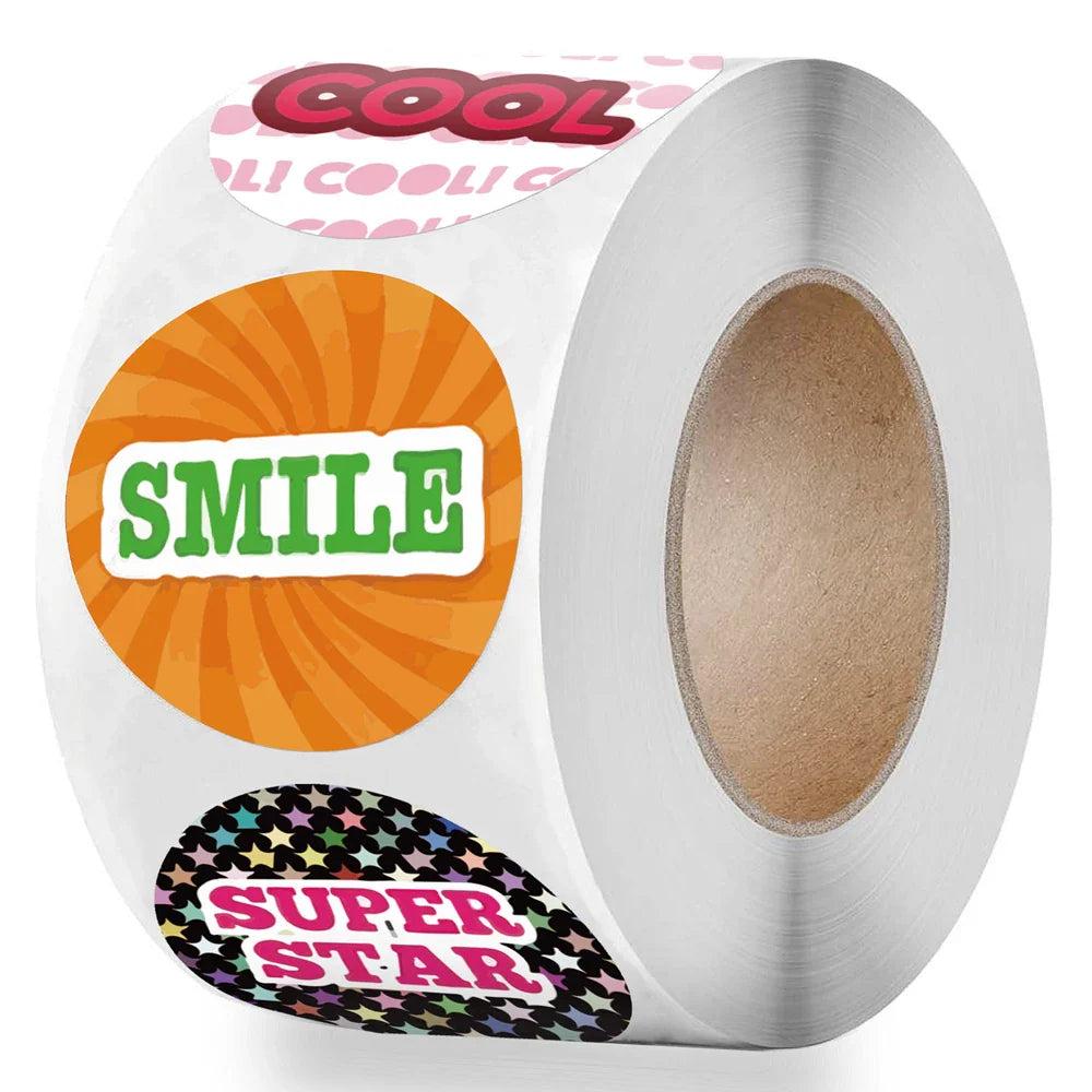 8 Designs Cute Stickers English Reward Sticker 100-500pcs/roll 1 inch for Encourage Children Girls Boys School Teacher Supplies (ONLINE ORDER ONLY)