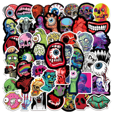 10/30/50PCS Halloween Horror Skull Zombie Stickers Skateboard Fridge Guitar Laptop Motorcycle Travel Cool Graffiti Decal Sticker (Online Order Only)