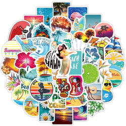 Summer Tropical Beach Surfing Stickers Pack - Luggage, Skateboard, Graffiti, Kids Toy (Online Order Only)