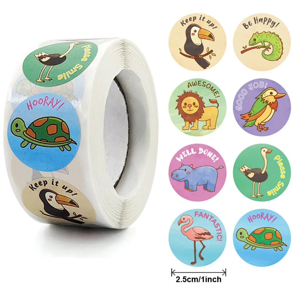 100-500pcs Cute Cartoon Animals Thank You Label Stickers For Gift Package Card Festival Party Wrapping Children Teaching 1inch (ONLINE ORDER ONLY)