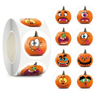 100-500pcsHalloween Pumpkin Ghost Round Handmade Packaging Sealing Label Sticker DIY Halloween Gift Stickers Halloween Decor (Online Order Only)