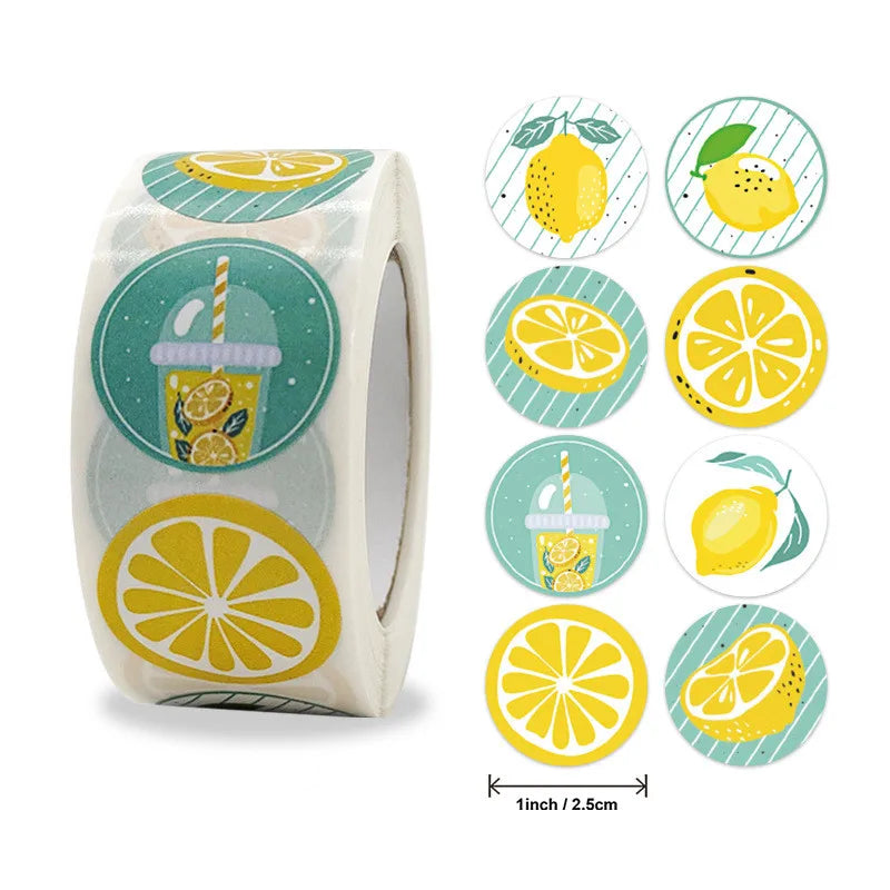 Yellow Lemon Sticker 500 Pcs/roll For Kids Reward Sticker Fruit LabelsThank You Sticker Kids Toys (ONLINE ORDER ONLY)