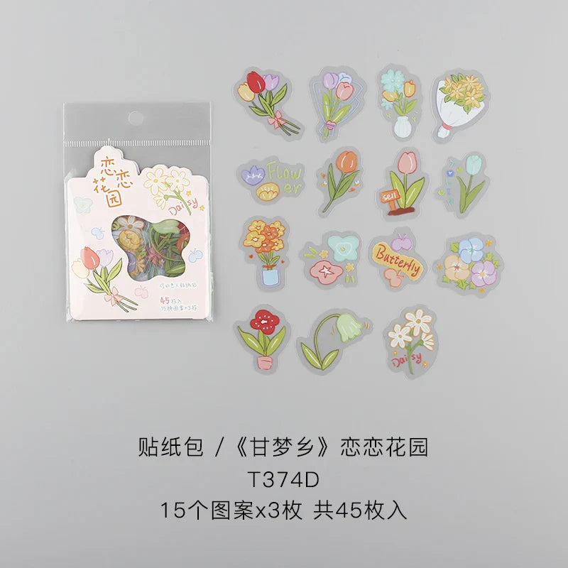 45pcs/pack Cute Flower Ribbon Decorative Stationery Stickers kawaii dog Scrapbooking DIY Diary Album Stick Lable (Online Order Only)