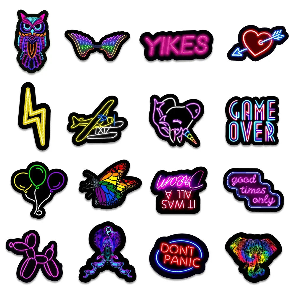 10/30/50/100PCS Cartoon Neon Light Graffiti Stickers Aesthetic Car Skateboard Laptop Phone Bike Cool Toy Decal Sticker for Kids (Online Order Only)