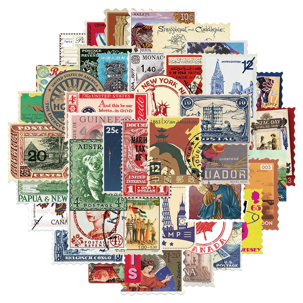 Retro Travel Stamp Stickers: Waterproof Decals for Skateboard, Guitar, Suitcase, Motorcycle (10/30/50PCS) (Online Order Only)