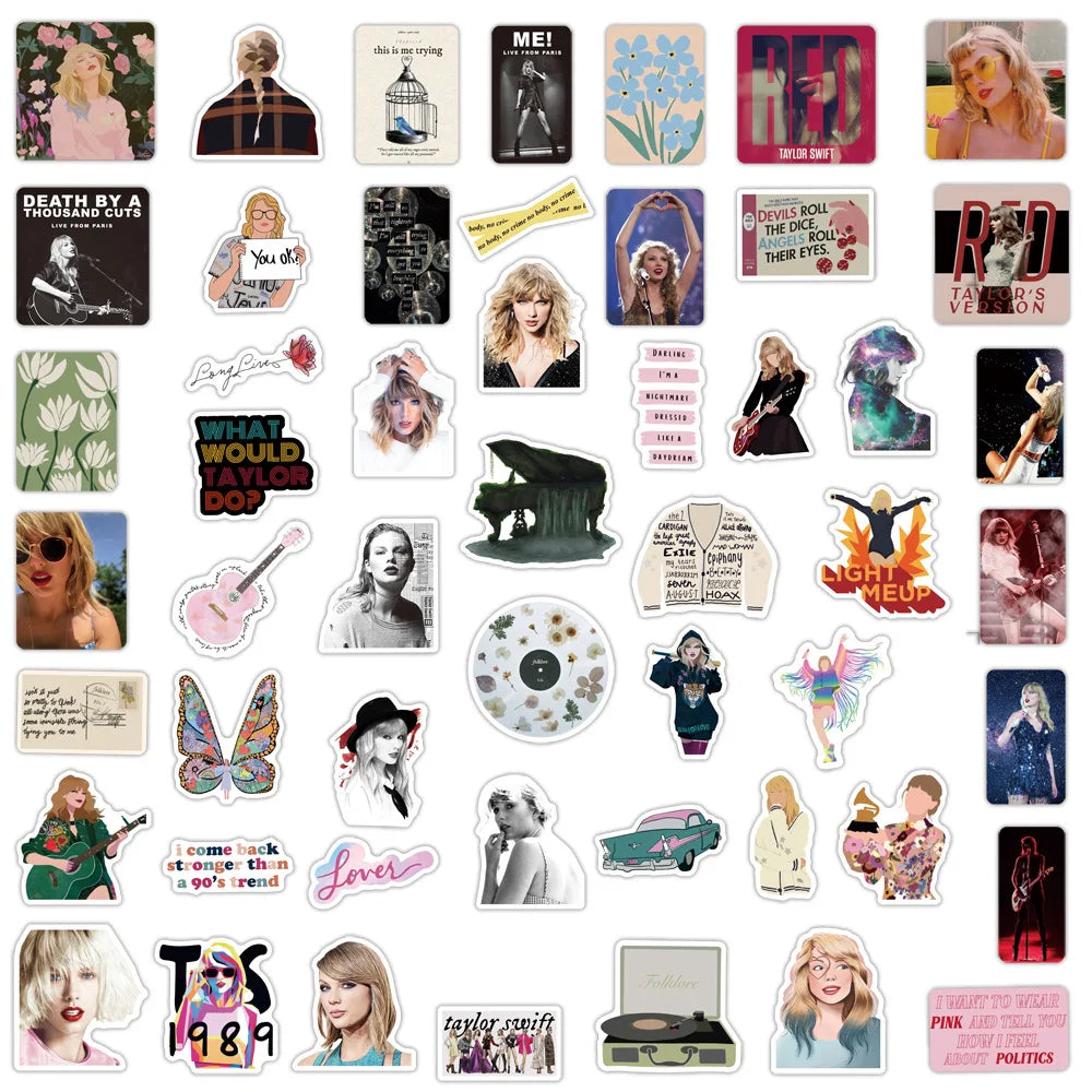 10/30/50PCS Alison Swift Taylor Stickers Folk Song Album Laptop Guitar Skateboard Phone Decals Cartoon Singer Stickers Kid Toy (ONLINE ORDER ONLY)