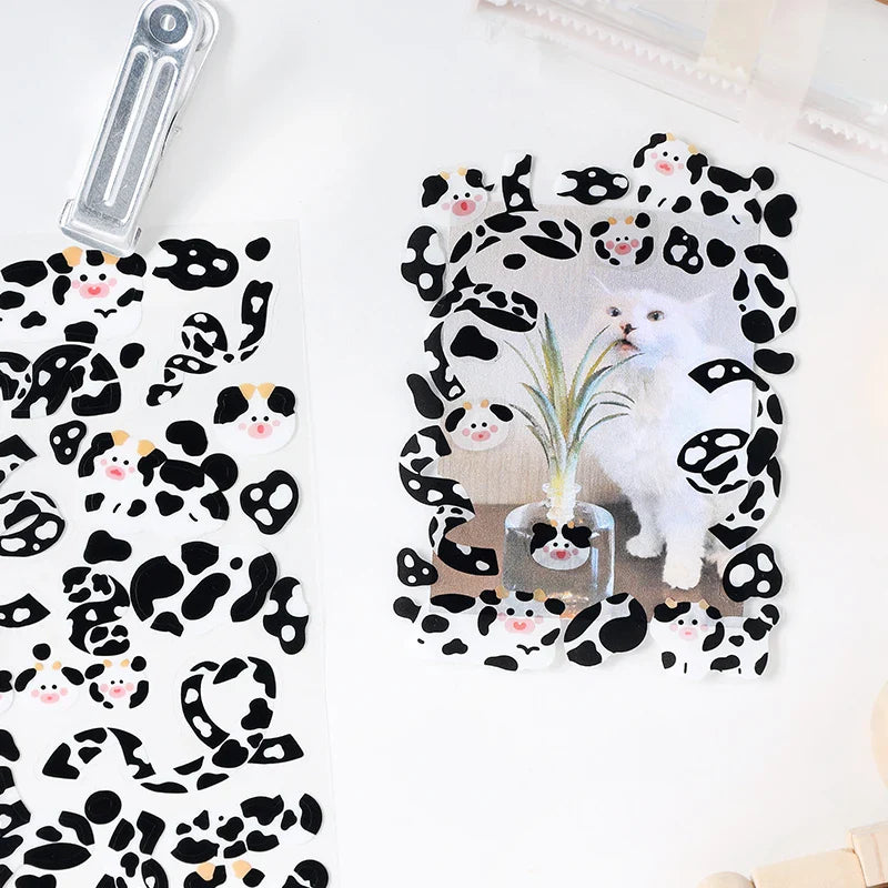 Kawaii Black White Cow Ribbon Stickers DIY Craft Scrapbooking Stick Label  Album Journal Planner Stationery Sticker (ONLINE ORDER ONLY)