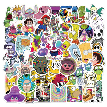 10/30/52Pcs  Psychedelic aesthetic mixed cartoon character  Skateboard Travel Suitcase Phone Laptop Luggage Stickers DIY Kids (ONLINE ORDER ONLY)