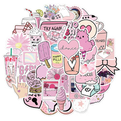 Pink Cartoon Aesthetic Stickers Pack - Waterproof for Car, Luggage, Guitar (Online Order Only)