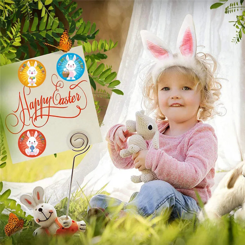500 Pcs New Roll Cute Rabbit Easter Egg Theme Sticker Holiday Gift Decoration Sticker (ONLINE ORDER ONLY)