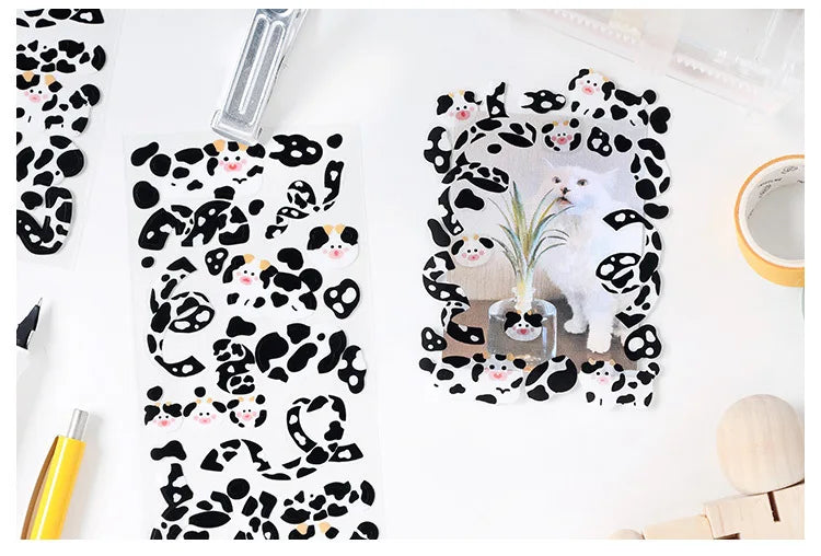 Kawaii Black White Cow Ribbon Stickers DIY Craft Scrapbooking Stick Label  Album Journal Planner Stationery Sticker (ONLINE ORDER ONLY)