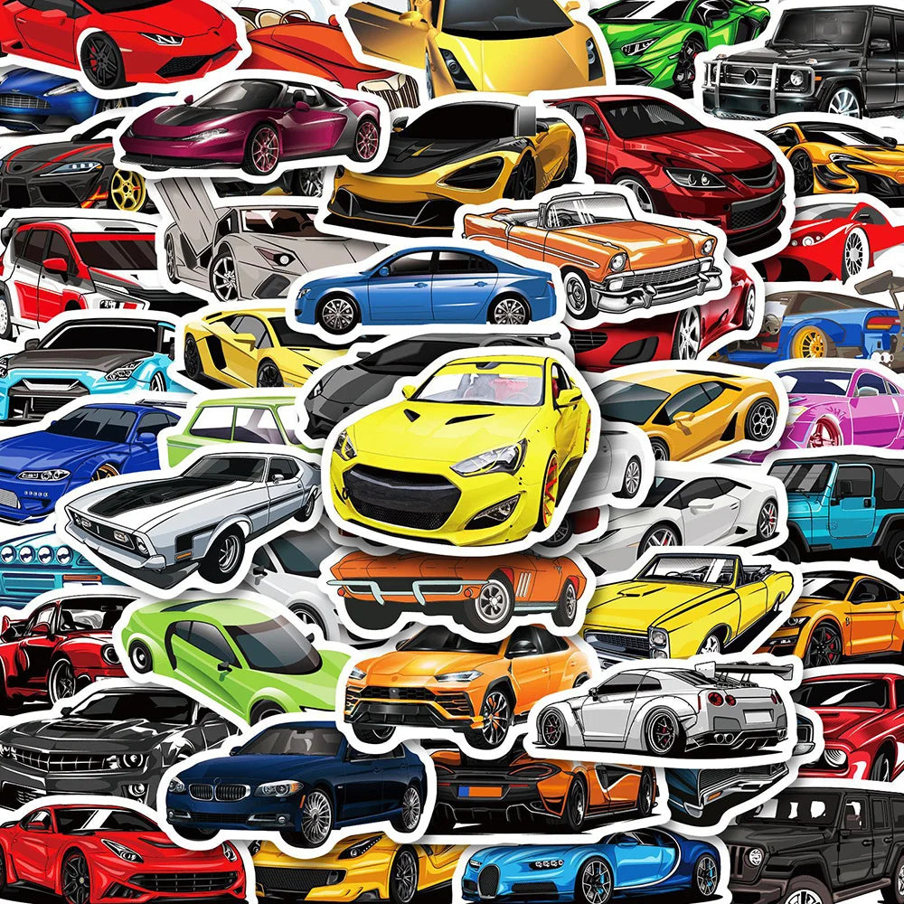 10/30/50/100PCS Retrofit Racing Sports Car Waterproof Stickers Cartoon Graffiti Decals Kids Toy Luggage Laptop Bike Car Sticker (ONLINE ORDER ONLY)