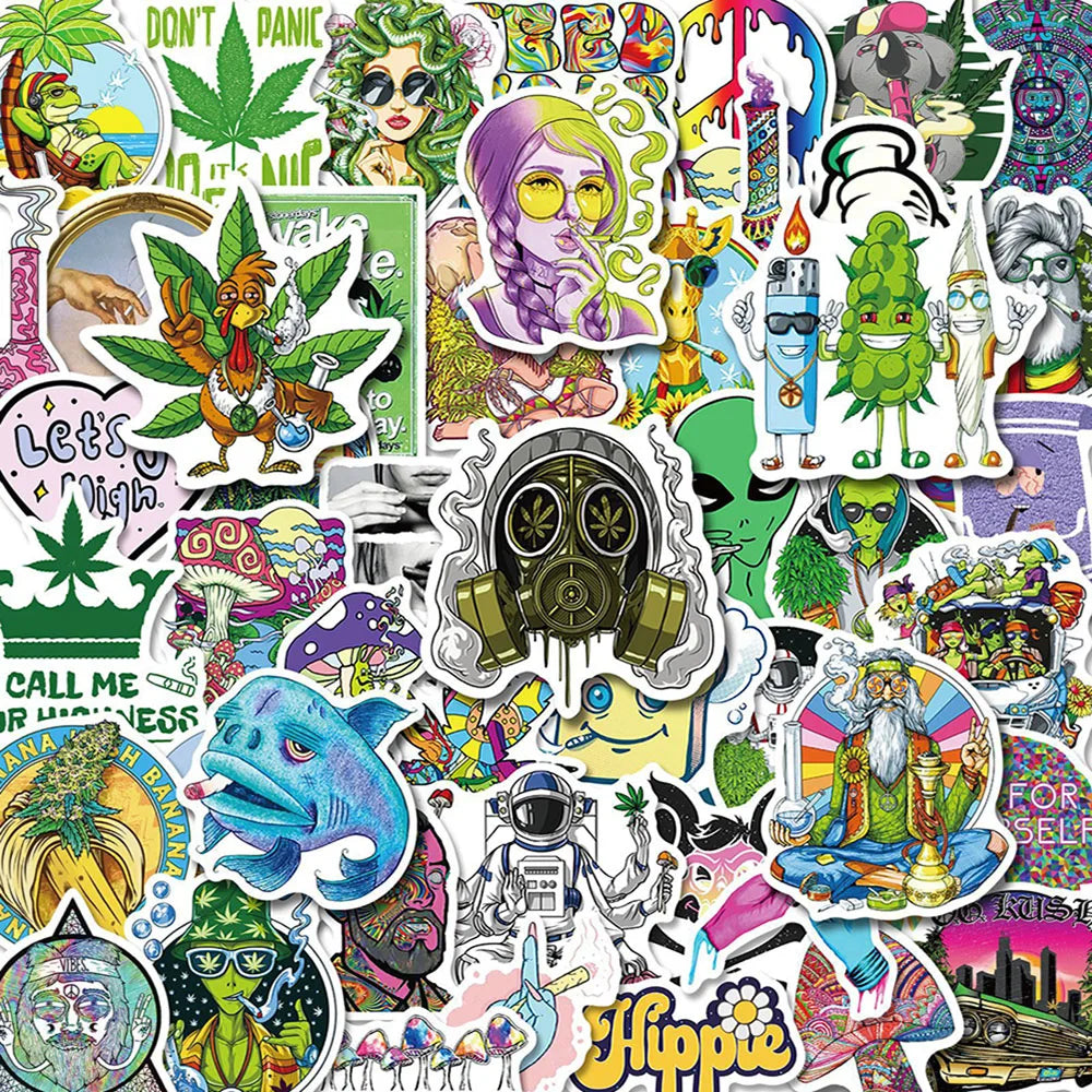 10/30/50PCS Funny Characters Leaves Weed Smoking Graffiti Stickers Laptop Guitar Phone Luggage Car Cool Waterproof Sticker Decal (ONLINE ORDER ONLY)