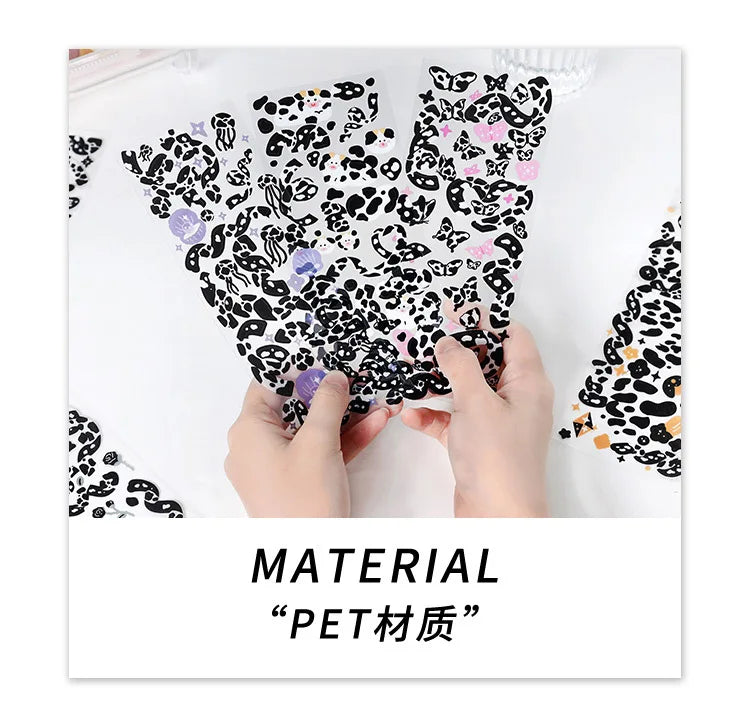 Kawaii Black White Cow Ribbon Stickers DIY Craft Scrapbooking Stick Label  Album Journal Planner Stationery Sticker (ONLINE ORDER ONLY)