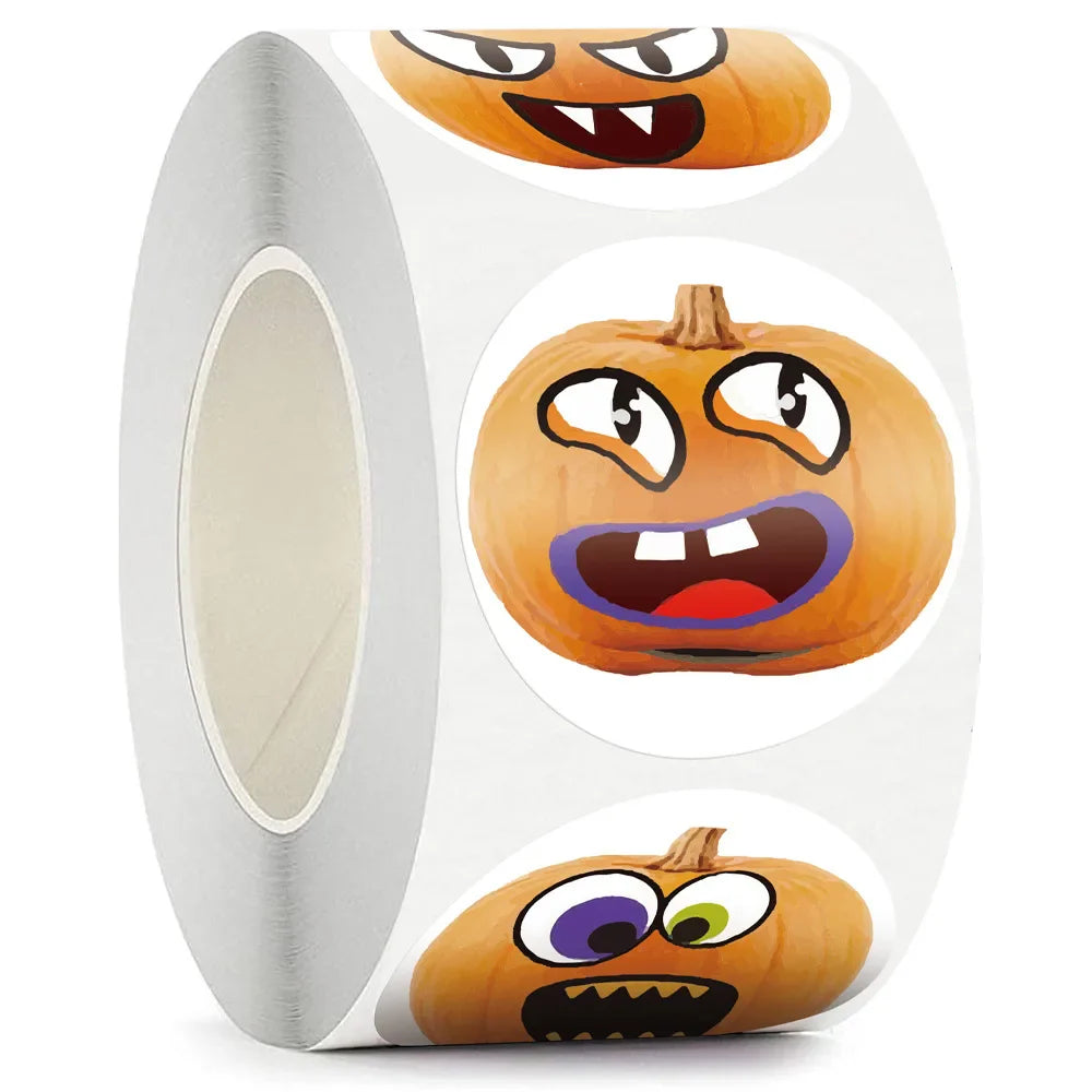 100-500pcsHalloween Pumpkin Ghost Round Handmade Packaging Sealing Label Sticker DIY Halloween Gift Stickers Halloween Decor (Online Order Only)