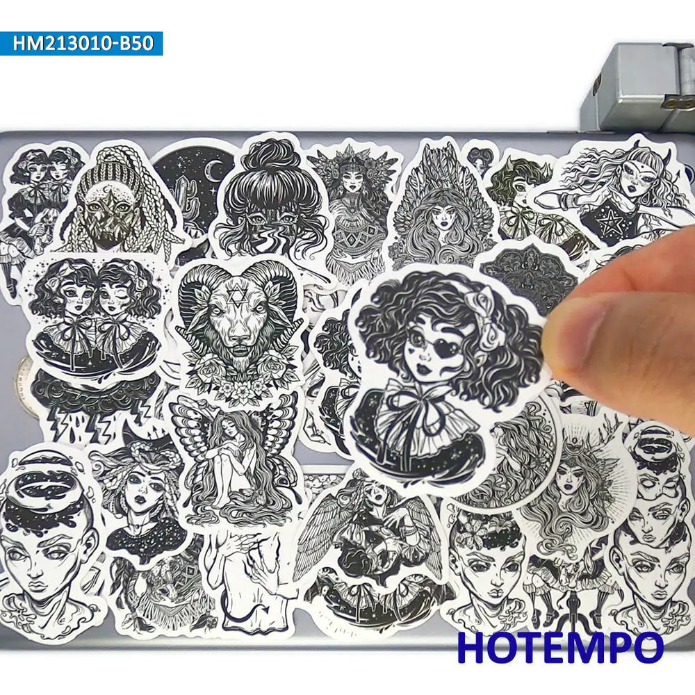 50Pieces Gothic Stickers Dark Fantasy Fairy Witch Cthulhu Totem for Phone Luggage Skateboard Car Bike Motorcycle Laptop Sticker (ONLINE ORDER ONLY)