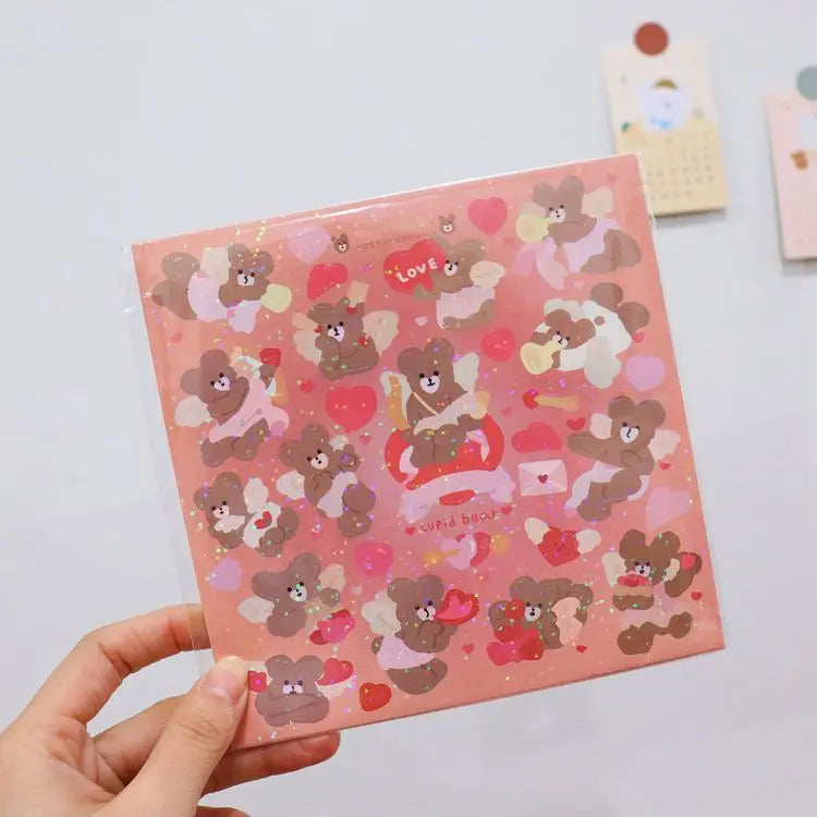 Laser Retro Bear Stickers Scrapbooking Decorative Sticker Korean DIY Diary Album Stick Label Kawaii Stationery (ONLINE ORDER ONLY)