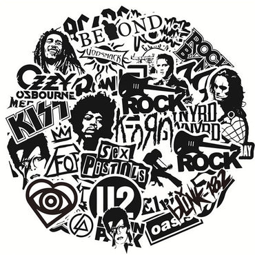 10/30/50PCS Cool Black and White Rock Band Logo Waterproof Stickers Decals Skateboard Guitar Motorcycle Phone Graffiti Sticker (ONLINE ORDER ONLY)