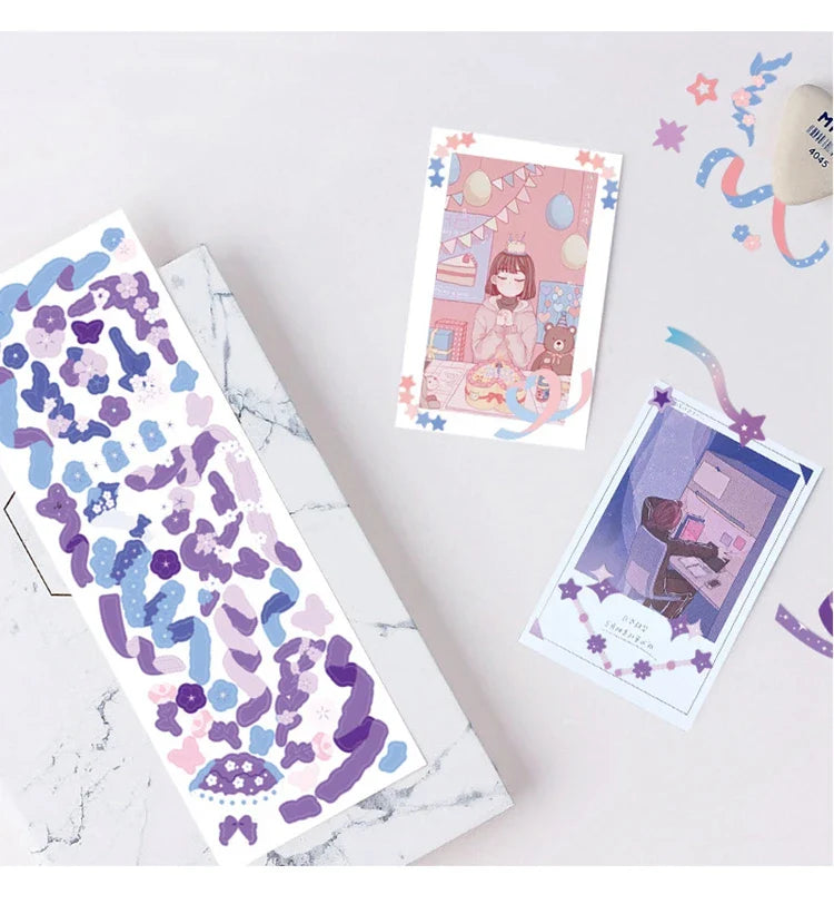 Cute Pink Purple Ribbon Stickers DIY Scrapbooking Phone Stickers Diary Album Decoration Stick Label Kawaii Stationery (Online Order Only)