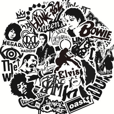 10/30/50PCS Cool Black and White Rock Band Logo Waterproof Stickers Decals Skateboard Guitar Motorcycle Phone Graffiti Sticker (ONLINE ORDER ONLY)
