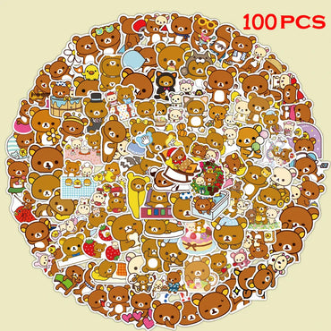 100PCS Rilakkuma Anime Stickers Waterproof PVC for Phone, Luggage, Laptop (Online Order Only)
