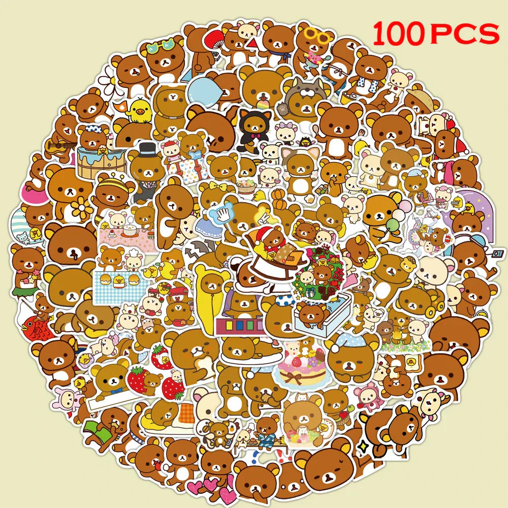 100PCS Rilakkuma Anime Stickers Waterproof PVC for Phone, Luggage, Laptop (Online Order Only)