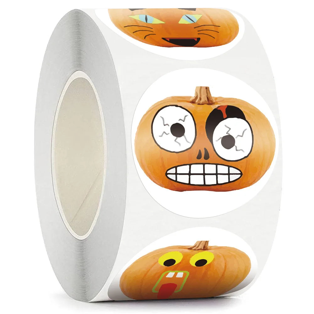 100-500pcsHalloween Pumpkin Ghost Round Handmade Packaging Sealing Label Sticker DIY Halloween Gift Stickers Halloween Decor (Online Order Only)