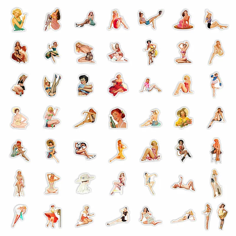 10/30/50pcs Retro Sexy  Pin Up Girl Stickers DIY Skateboard Car Bike Phone Notebook Laptop Luggage Waterproof Kids Sticker Toy (ONLINE ORDER ONLY)