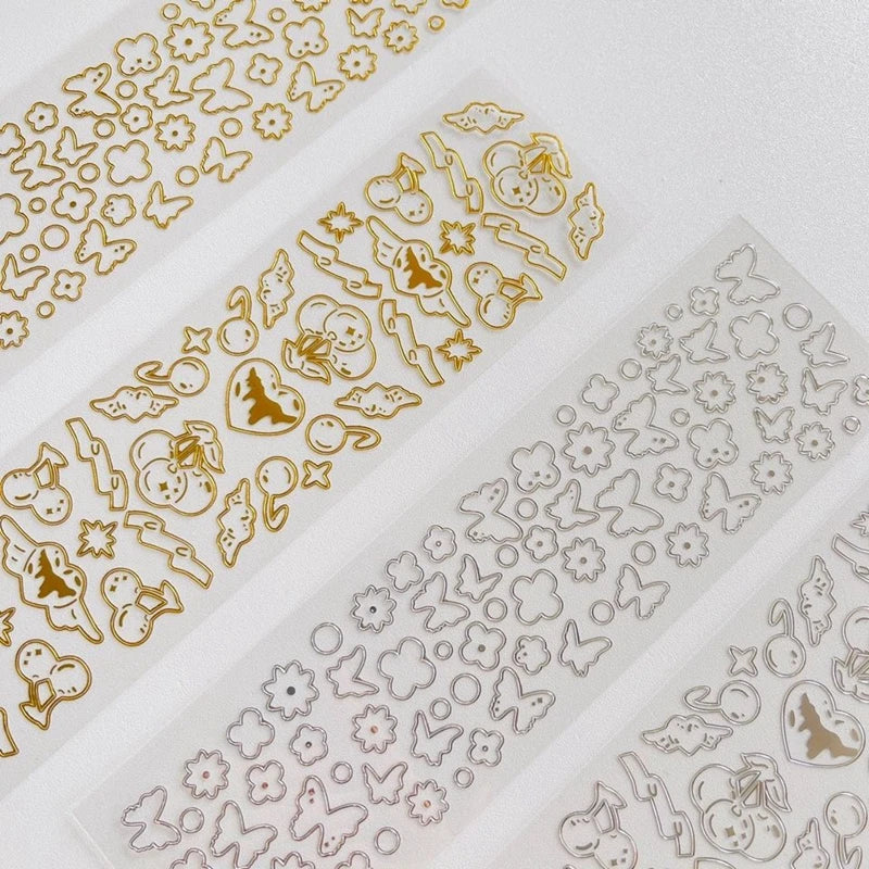 Gold Silver Butterfly Heart Cherry Series Stickers Korea Ins Hand Account Creative DIY Deco Material Stickers Stationery (ONLINE ORDER ONLY)