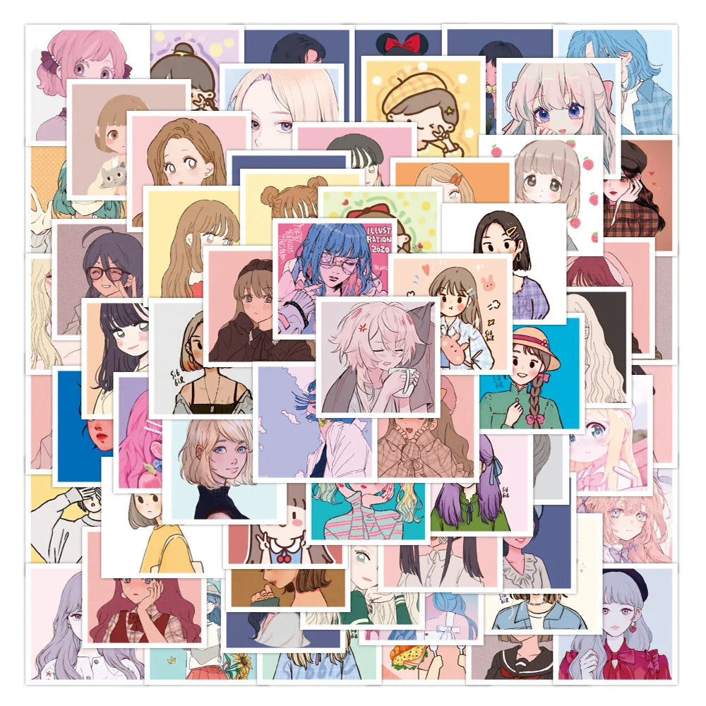 Kawaii Girl Stickers Pack - Waterproof Decals for Skateboard, Guitar, Phone, Laptop, Kid Toy (Online Order Only)