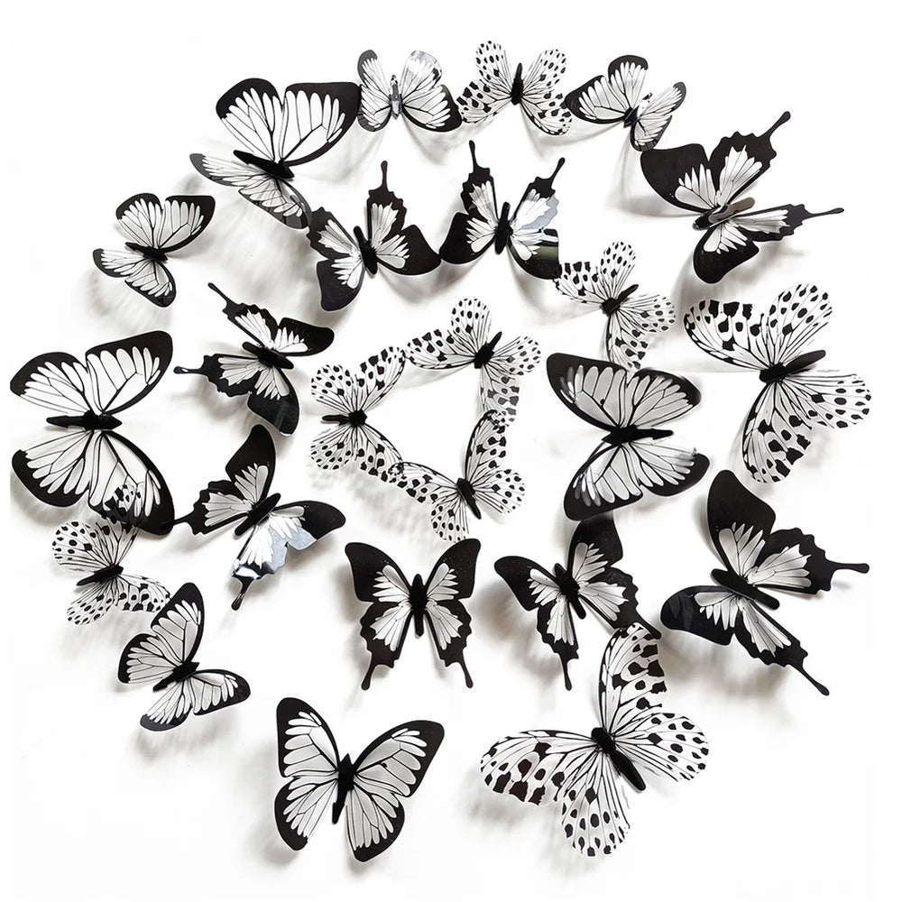 24 Pcs 3D Black White Butterfly Wall Stickers Home Decor (Online Order Only)