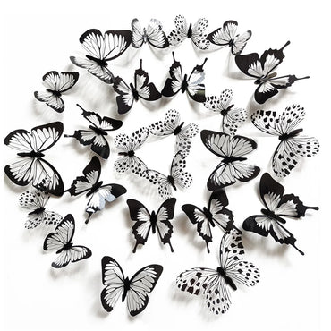 24 Pcs 3D Black White Butterfly Wall Stickers Home Decor (Online Order Only)