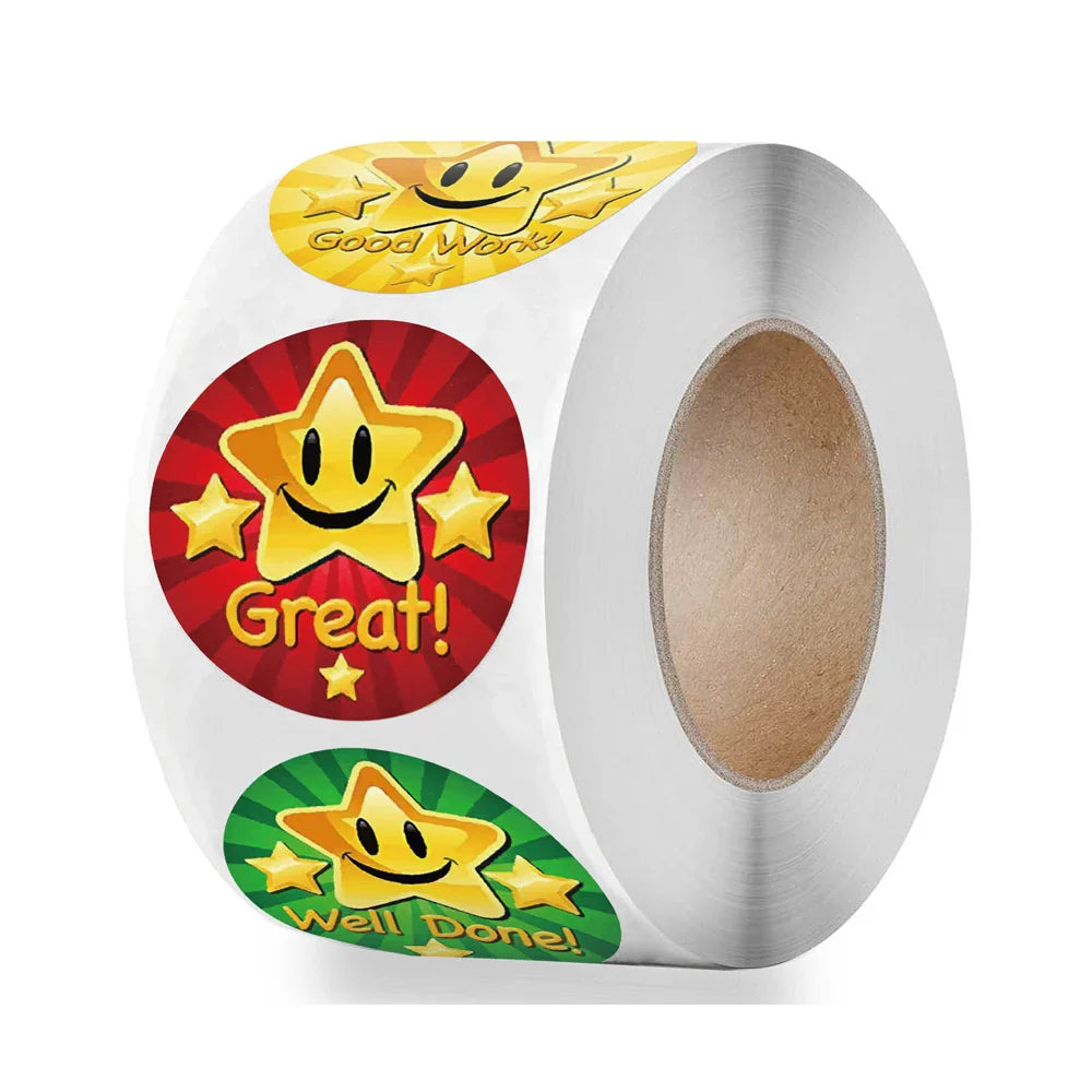 8 Designs Cute Stickers English Reward Sticker 100-500pcs/roll 1 inch for Encourage Children Girls Boys School Teacher Supplies (ONLINE ORDER ONLY)