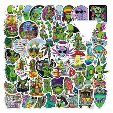 10/50PCS Weed Alien Sticker Psychedelic Funny Characters Leaves Graffiti Stickers Bike Travel Luggage Guitar Laptop Cool Sticker (Online Order Only)