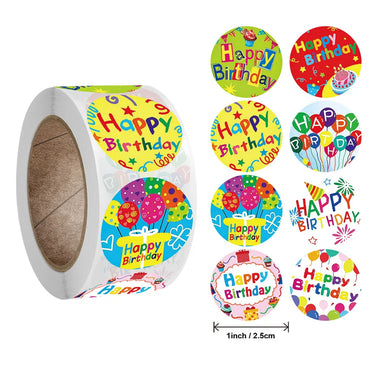 100-500pcs 8 Styles Happy Birthday Round Stickers Party Gift Packaging Seal Labels for Scrapbooking Cards Decoration (Online Order Only)