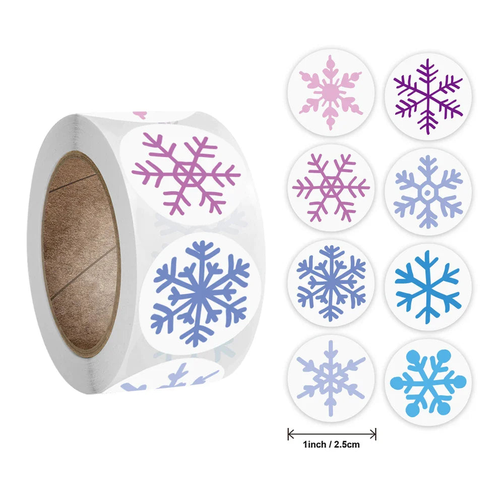 100-500pcs Color Snowflake Merry Christmas Sticker Gift Envelope Sealing Label Decoration Stationery Sticker 2.5cm (ONLINE ORDER ONLY)